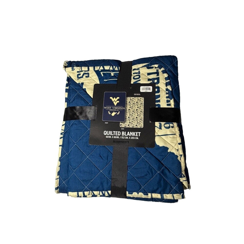 NWT West Virginia Mountaineers Quilted Blanket 60x80 WVU NCAA Blue Gold